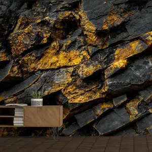 Fondo de Roca Negra mural papel tapiz de impresión digital de roca dorada