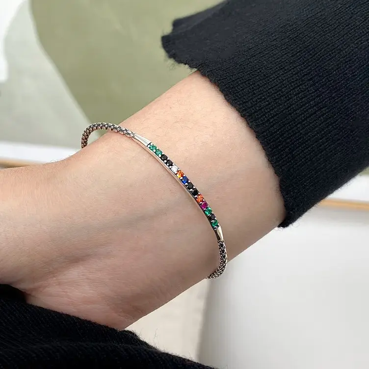 Adjustable Open Bracelet Zircon Colourful 925 Sterling Silver Charm Healing Women Bracelets Sets