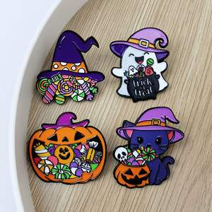 Broches <span class=keywords><strong>de</strong></span> <span class=keywords><strong>la</strong></span> Serie Halloween, Sombreros <span class=keywords><strong>de</strong></span> <span class=keywords><strong>Bruja</strong></span>, Accesorios <span class=keywords><strong>de</strong></span> Dulces, Decoraciones para Mochilas <span class=keywords><strong>de</strong></span> Disfraces, Insignias Metálicas - Product Image 4
