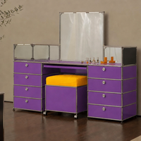Ensemble de coiffeuse modulaire en métal avec miroir, bureau de maquillage pour chambre et salon, bureau en acier personnalisable en taille et couleur avec tabouret