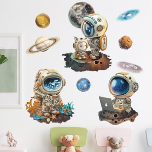 Papier peint mural PVC écologique et imperméable pour <span class=keywords><strong>chambre</strong></span> de garçon, décoration murale créative DIY, thème espace, planètes et astronautes - Product Image 3