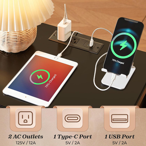 Table de <span class=keywords><strong>chevet</strong></span> moderne avec station de charge, noire, 2 tiroirs, table de <span class=keywords><strong>chevet</strong></span>, table de rangement pour <span class=keywords><strong>lit</strong></span> - Product Image 4