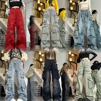 Jean cargo ample multi-poches pour femme, style techwear, coupe large, en denim utilitaire, vente en gros, pour le marché américain