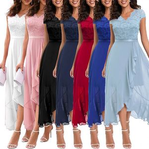 Robe de soirée/banquet/d Demoiselle d'honneur décontractée, style européen et américain, nouvelle collection, longue, en dentelle, coupe trapèze, 100 % polyester - Product Image 1