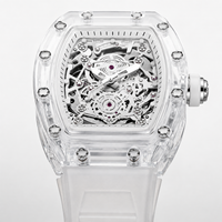 Montre mécanique automatique pour hommes, boîtier en alliage transparent en forme de baril, 44mm, pointeur lumineux, bracelet en Silicone ajouré, étanche à 30M