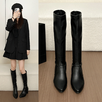 Botas Altas de Mujer hasta la Rodilla, de PU, con Punta Puntiaguda, Tacón Grueso, Estilo Slip-on, Elásticas, Largas, a la Moda, con Logotipo Personalizado, Ecológicas