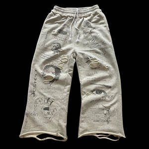 Huili Oem Hochwertige dicke Baumwolle Loose Fit Weite Beinhose Herren Benutzer definiertes Logo Gedruckte Distressed Washed Baggy Jogging hose - Product Image 3