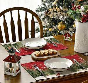 Lino Muñeco de nieve Cardenales Árbol de Navidad Manteles individuales para cocina Mesa de comedor Mesa de centro Hogar o fiesta - Product Image 4