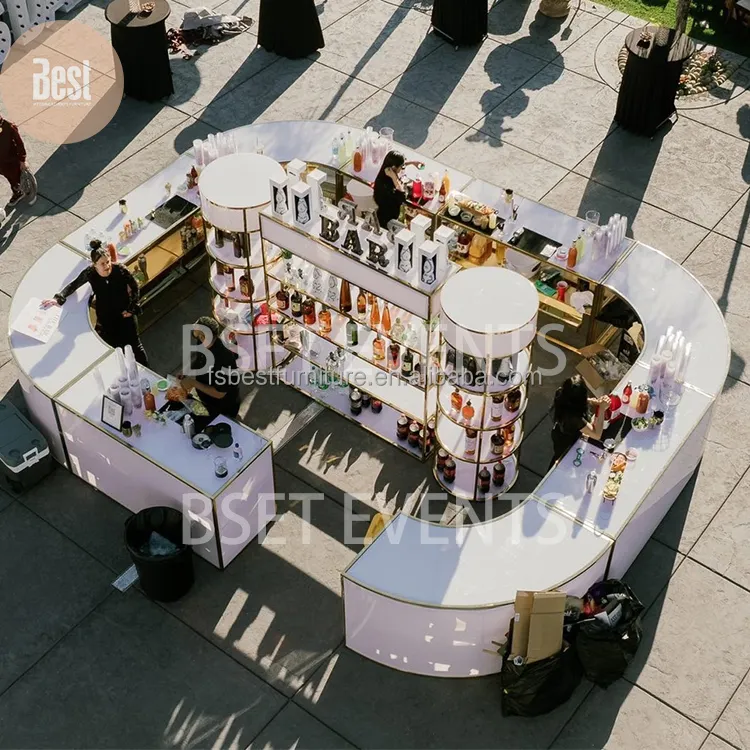 Modern High Top Nightclub Party Cocktail Pub Counter White Acrylic Portable Folding Circle Curved Bar Tables