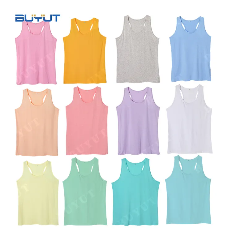 customize summer tanks flat back singlet plain color polyester cotton feel tank top pastel Sublimation sleeveless tank