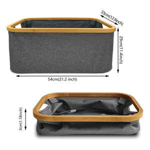 Cesto de Ropa Plegable Rectangular con Borde de Bambú y Asa, Cesto de Almacenamiento para Guardería, Cesto de Lavandería Plegable de Tela Oxford - Product Image 2