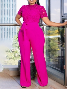 <span class=keywords><strong>Tuta</strong></span> da donna europea e americana con cinturino a maniche corte con cinturino a vita alta a gamba larga <span class=keywords><strong>in</strong></span> <span class=keywords><strong>pizzo</strong></span> Sexy - Product Image 3