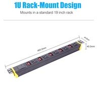 PDU en aluminium montable en rack 1U de 19 pouces, 5 voies, norme américaine, avec interrupteur de surcharge individuel et protection contre les surtensions