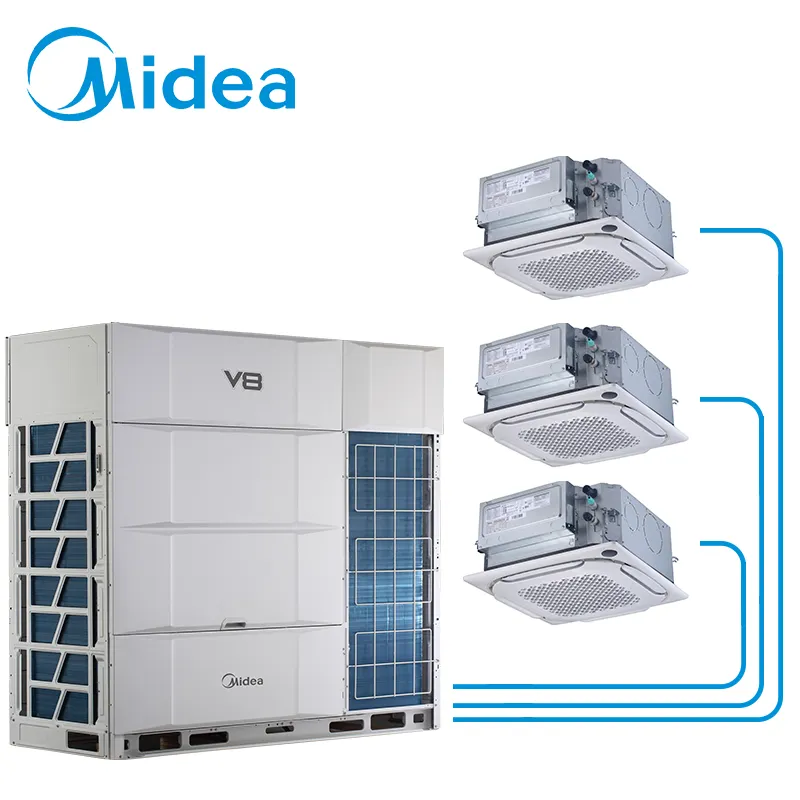 Midea kaynağı akıllı gelişmiş sessiz teknoloji ısı pompası 30hp 85kw DC inverter r410a merkezi klima perakende mağazaları için