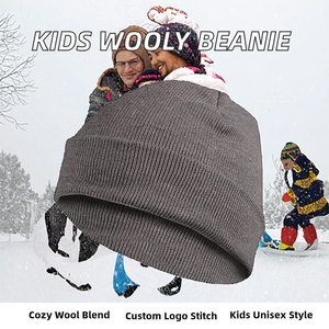 Winter Wholesale Wooly Kids Children Toddler <b>Beanie</b> <b>Hats</b> Custom Logo Embroidery Hand Drawn Beach Knitted Acrylic Wool - Product Image 2