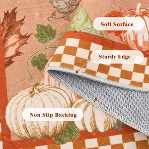 Tappeto a Quadretti con Bordo a Zucca, Grande, Arancione, Lavabile, Antiscivolo, a Pelo Corto, per Soggiorno, Sala da Pranzo, Decorazioni Festive - Product Image 2