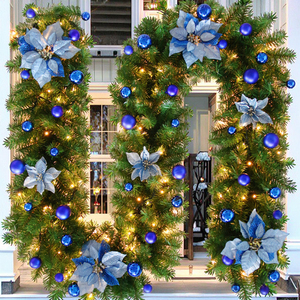 Guirlande de Noël en rotin de 2,7 m avec lumières LED, décorative, verte, avec fleurs – Prix usine, vente chaude - Product Image 3