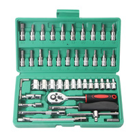 Ensemble de 46 outils en acier pour la maison et l'automobile, comprenant des clés à douille, des clés à cliquet, un ensemble d'outils à main, une boîte à outils pour la réparation automobile