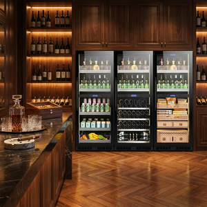 Réfrigérateur à vin et cigares avec logo personnalisé, étagères en bois inclinées en métal plat, trois zones de température et tiroirs en verre - Product Image 3