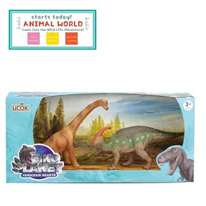 Plastik oyuncak dinozor 2-piece eğitim Playset çocuklar için 3-8, Jurassic dünya Miniatur