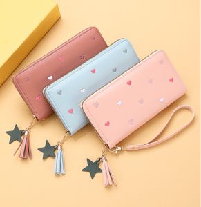 男女兼用リストレットクラッチバッグ女性用かわいい刺繍タッセル多機能カードスロットクレジットカードホルダーロング財布 - Product Image 1