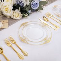 Assiette en plastique pour fête de mariage Assiettes en plastique blanches transparentes pour récifs dorés