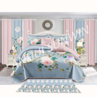 10 pièces imprimé drap de lit ensemble rideaux couvre-lit ensemble 6 pièces imprimé draps King Size tapis pour salon correspondant rideaux