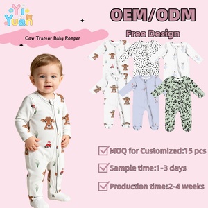 Combinaison Bébé à Fermeture Éclair et Pieds Intégrés, Manches Longues, Motifs Variés, Vente en Gros, Ensemble de Vêtements pour Nouveau-né - Product Image 1