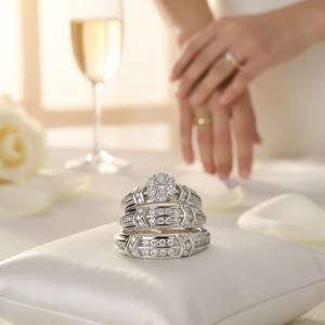 14K White <b>Gold</b> Unisex Trio <b>Ring</b> <b>Set</b> Real Round Diamond Jewelry - Product Image 3