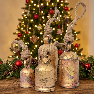 Antique Iron Fashion Christmas Wind <b>Chime</b> <b>Bells</b> with Rope Hanging Decorative Home Craft Black Nickel Plated Round Casting Design - Product Image 3