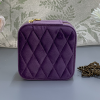 Boîte à bijoux RR en velours pelucheux, fermeture éclair carrée, étui de voyage pour bijoux, organisateur, boîte de rangement miniature portable pour bagues, boucles d'oreilles