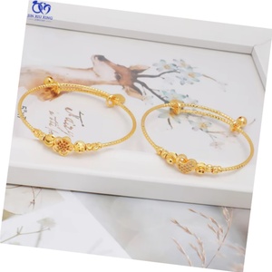24K Gold Plated Custom Charmed Bangles Women's Fashion 60mm Baby Bangle <b>Bracelet</b> Indian Brass Weather <b>Copper</b> Alloy Model - Product Image 1