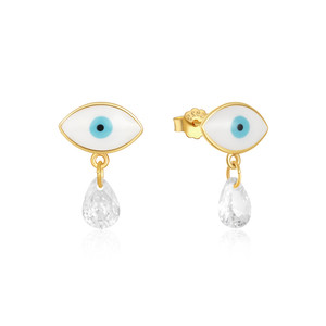 CANNER Nouveau Style Boucles d'oreilles clous en argent sterling S925 émaillées motif œil turc, plaqué or 18 carats, avec pendentif goutte d'eau œil turc bleu - Product Image 1