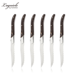 Couteau <span class=keywords><strong>Laguiole</strong></span> en acier inoxydable martelé personnalisé avec manche en bois de Pakka, couteau à dîner et à steak de 4 pouces, finition mate, ensemble de couverts - Product Image 1