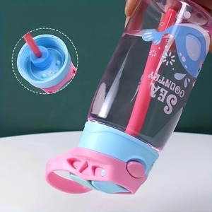 Gobelet d'eau portable pour enfants de 480 ml, motif dessin animé, avec pailles, bouteille anti-fuite pour les sports de plein air - Product Image 3