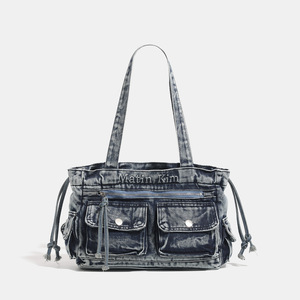 <span class=keywords><strong>Sac</strong></span> fourre-tout bandoulière en jean vintage style coréen JISHENG, grande capacité, haut de gamme, pour <span class=keywords><strong>femme</strong></span>, brodé, en stock - Product Image 4