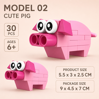 Bloques de Construcción de Cerdito Adorable Personalizados, Modelo Animal 3D DIY, Juguete de Construcción STEM, OEM ODM, Etiqueta Privada, Regalo para Niños, Exhibiciones