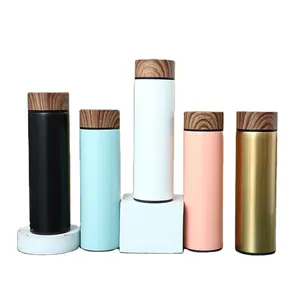 Straight Drinking Termos Stainless Steel Water Bottle Flask Tumbler Thermal Cup with Tea Infuser Wood Grain Lid Cup Thermos