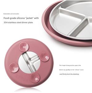 Premium 304 acier inoxydable et <span class=keywords><strong>Silicone</strong></span> de qualité alimentaire enfants ensemble de salle à manger bols incurvés assiettes divisées Sippy tasse ustensiles pour bébé - Product Image 4