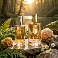 Botol Parfum Kaca Transparan Kosong 50ml Tutup Sekrup Penutup Emas Kemasan Kosmetik Perawatan Kulit Pompa Semprot Silinder Penyemprot Minyak