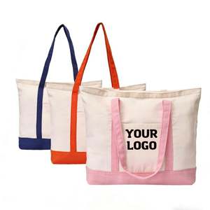 Bolsa de Lona OEM con Correa de Contraste de Color y Base Reforzada, Tamaño Grande, Portátil, Duradera y Personalizable para Compras - Product Image 1