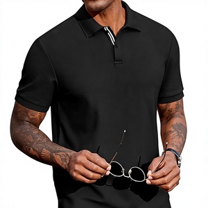 Men's <b>Black</b> Short Sleeve <b>Polo</b> <b>Shirt</b> Solid Color Casual Woven Oxford Fabric Button Design Regular Fit - Product Image 1