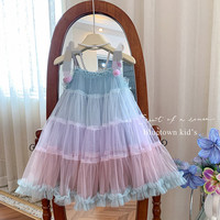 Robe de princesse sans manches en tulle coloré pour enfants, robe tutu d'été pour filles