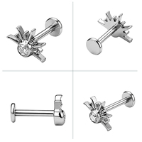 Piercing de corps en titane ASTM F136 G23 plaqué or, avec zircone cubique ronde motif soleil, à filetage interne, pour cartilage d'oreille et hélix
