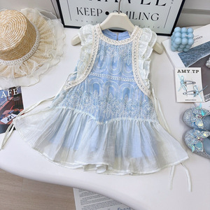 Vestido de Verano 2025 para Niñas, Estilo Coreano Occidental, Falda en Línea A de Algodón Suave, Vestido con Mangas Abullonadas para Niñas Pequeñas - Product Image 2