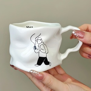 Tasses à café en céramique irrégulières faites à la main, style créatif noir et blanc, 350 ml, pour hommes, femmes et couples - Product Image 5