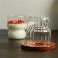 Vaso de Vidrio Ondulado Vertical con Forma de Calabaza, Libre de PFAS y BPA, para Yogur, Postre, Café Helado, Té con Leche, Juegos de Regalo, Apto para Microondas