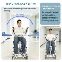 Chaise élévatrice hydraulique bleu foncé pour transfert de patients avec accoudoirs et fonction toilette intégrée pour soins aux personnes âgées