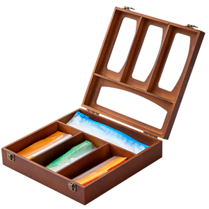 Bamboo Ziplock Bag Storage Organizer for Drawer Laser Printing Food Sandwich Storage Bag Organizer Holder Plastic Bag