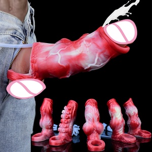NNSX Squirting Penis Sleeve Male Cock Girth Enhancer Sleeve Soft Silicone Penis Enlargement Thick Knot <b>Dildo</b> Hollow Cock Ring - Product Image 1
